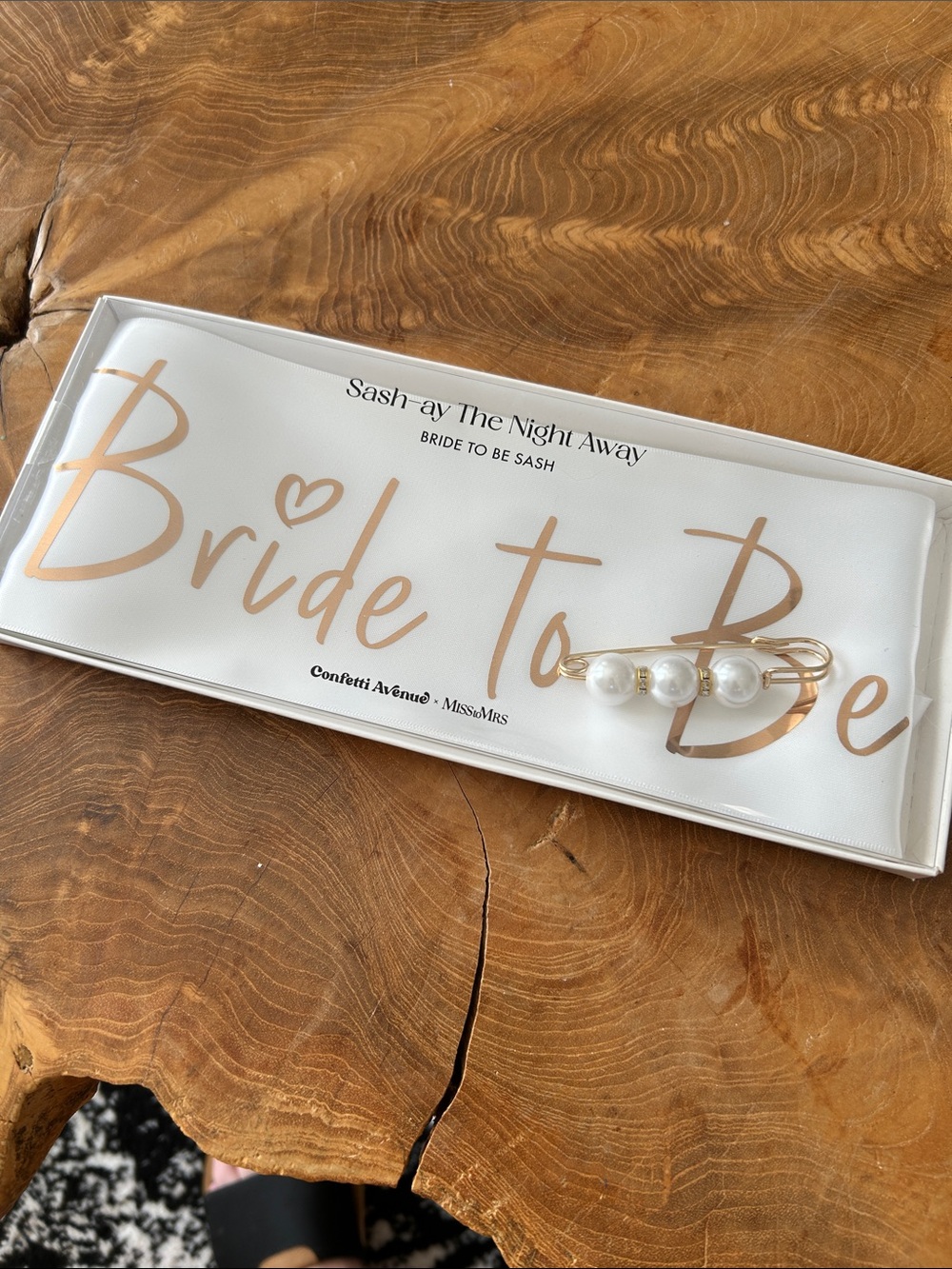 “Bride to Be” Sash in White with Rose Gold Lettering